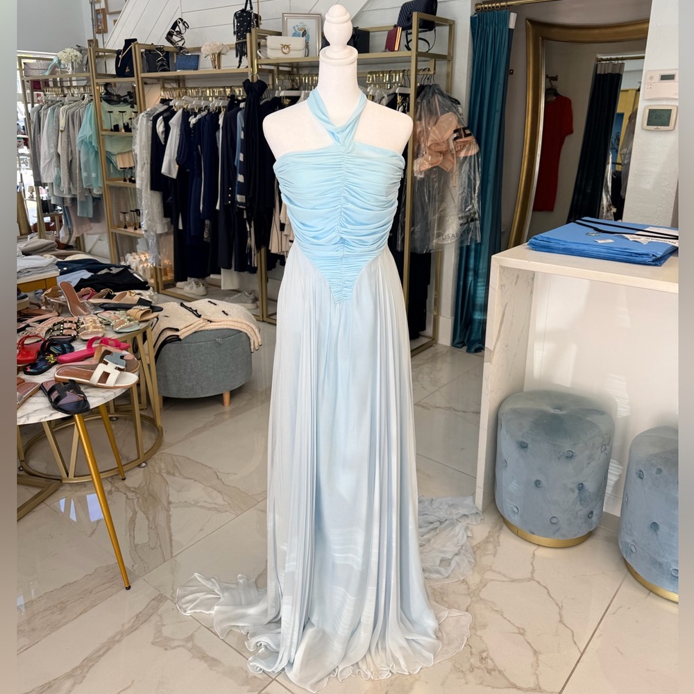 Chic Light Blue Halter Maxi Dress